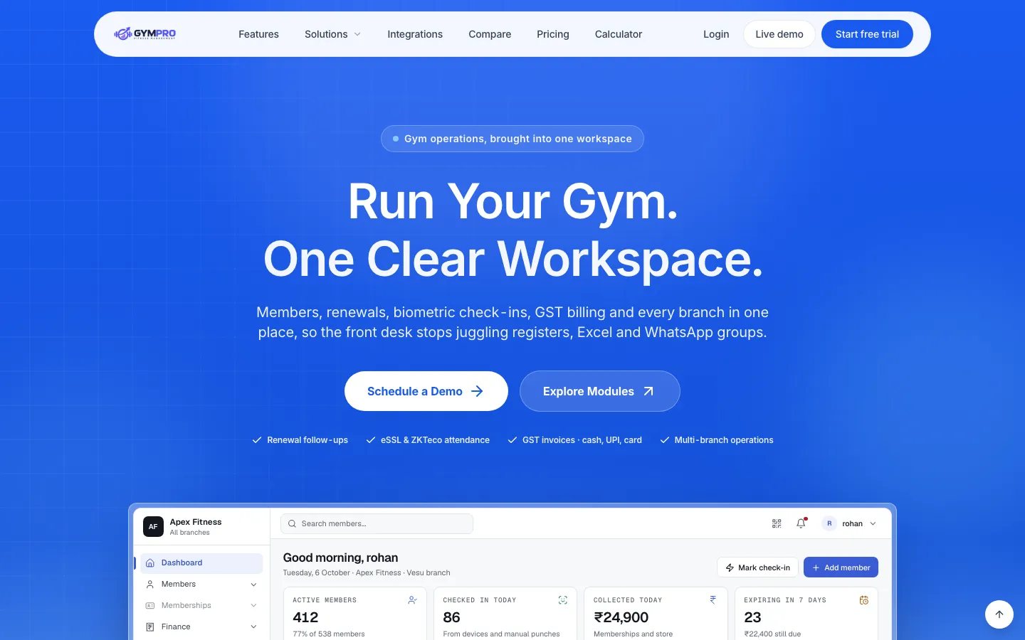 GymPro — live product screenshot
